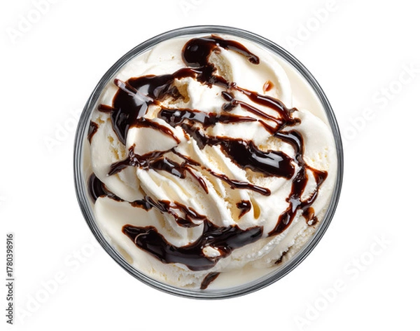 Fototapeta Vanilla Ice Cream with Chocolate Sauce isolated on a transparent background