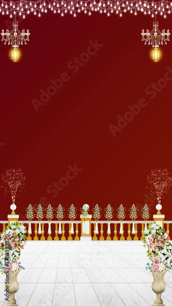 Obraz Wedding Sangeet Invitation Dark Red Decorative Blank Card Background