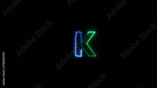 Fototapeta Letter K neon bright red color 4k illustration. Abstract motion K in footage.