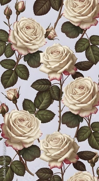 Obraz White Rose Floral Pattern on Light Blue