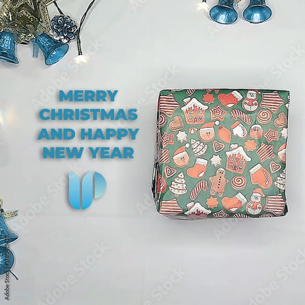 Fototapeta Santa Claus Hands Gift Christmas Square Logo Reveal | Festive Holiday Greeting Animation