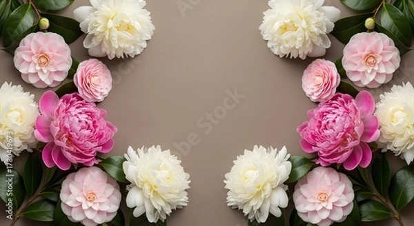 Obraz Pink and White Camellia Flat Lay