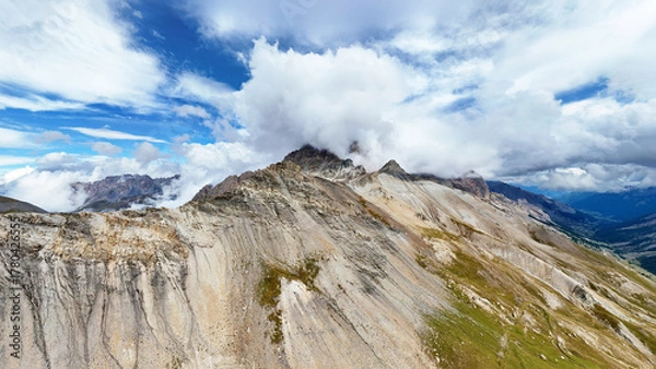 Fototapeta Alps mountain range with winding roads at Col du Galibier pass, Savoie, Auvergne-Rhone-Alpes, France, Europe.