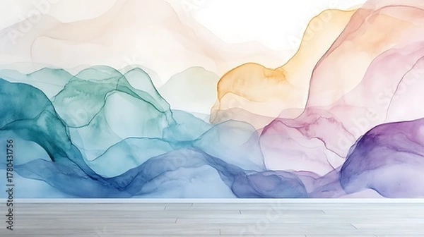 Fototapeta Dynamic alcohol ink art featuring flowing gradient colors of teal, blue, purple, pink, and orange. Perfect for modern interior design, backgrounds, and creative projects.