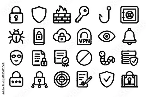 Fototapeta cyber security related icons set 