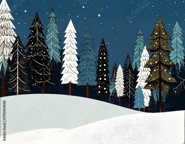 Fototapeta クリスマスの背景　クリスマスカード　北欧風　手描き風