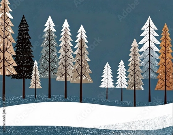 Fototapeta クリスマスの背景　クリスマスカード　北欧風　手描き風