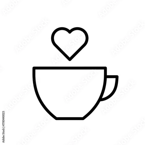 Obraz Outline Coffee Cup with Heart Vector Icon for Love and Favorite Beverages