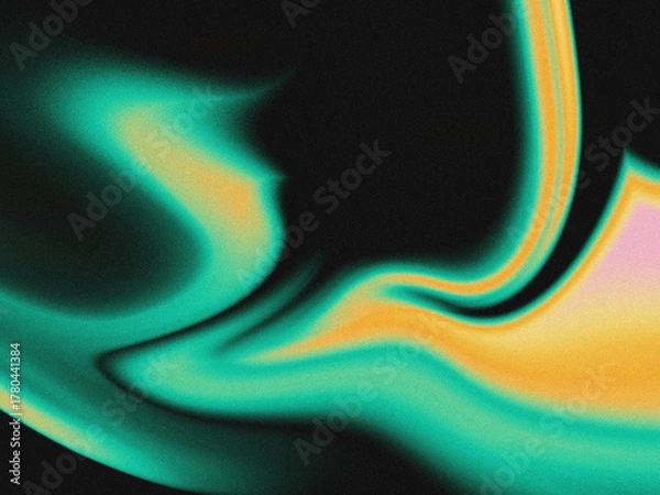 Fototapeta Grainy abstract green and orange fluid liquid wave background