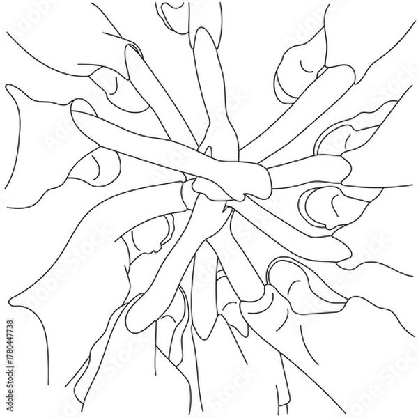 Fototapeta diverse hands joined together illustration vector hand drawn with black lines