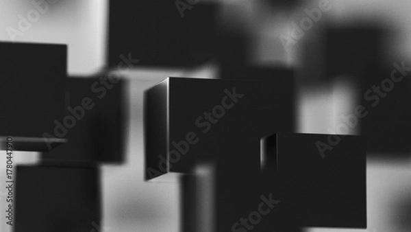 Obraz Black and White Retro Floating Cubes Abstract 3D Illustration