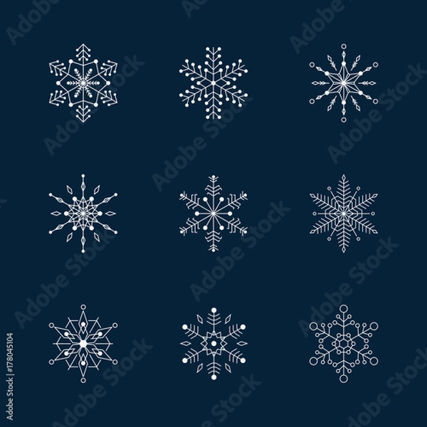 Fototapeta Snowflake vector icon background set.