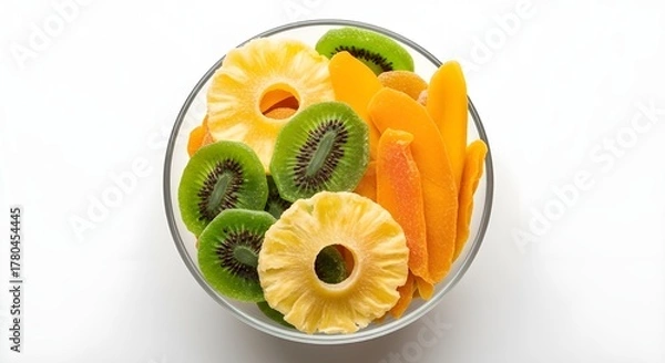 Fototapeta Colorful Dried Fruits Bowl | Kiwi, Pineapple, and Mango Slices for a Healthy Snack