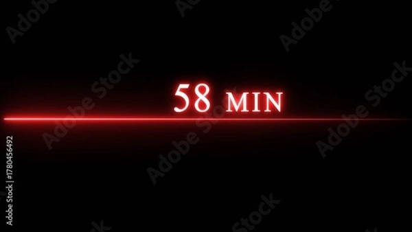 Fototapeta Counting timer minute illustration. Neon countdown timer 58 minutes.