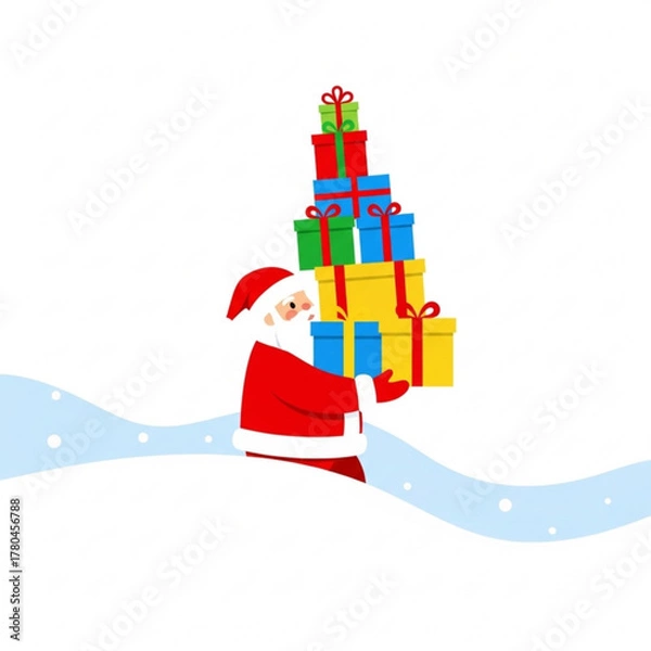 Fototapeta Santa Claus carrying colorful presents in a snowy winter setting - Concept of New Year, Christmas  