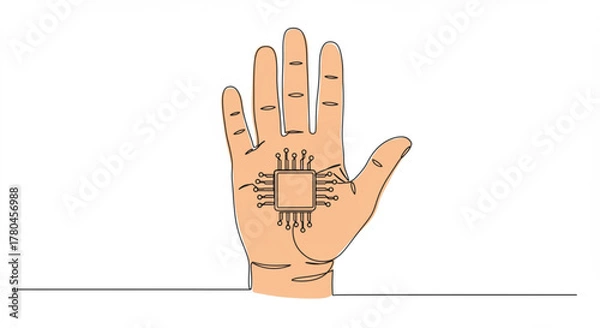 Fototapeta Hand with microchip embedded in palm illustrating technology integration  