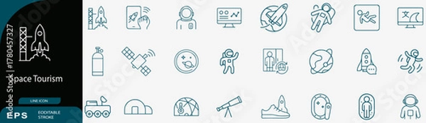 Obraz Future Space Tourism and Commercial Travel Technology Line Icon Set