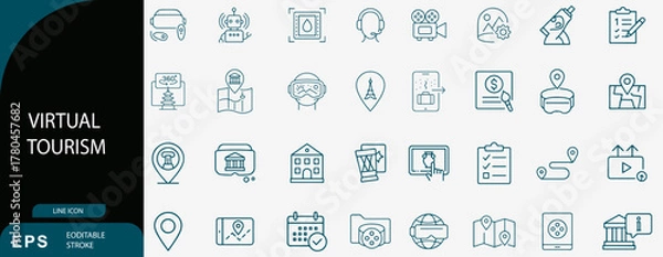 Obraz Virtual Tourism and Digital Travel Experience Technology Line Icon Set