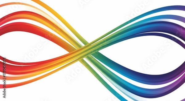 Obraz Colorful infinity loop ribbon wave design on white background — abstract rainbow gradient lines symbolizing connection, motion, and creativity in modern digital art.