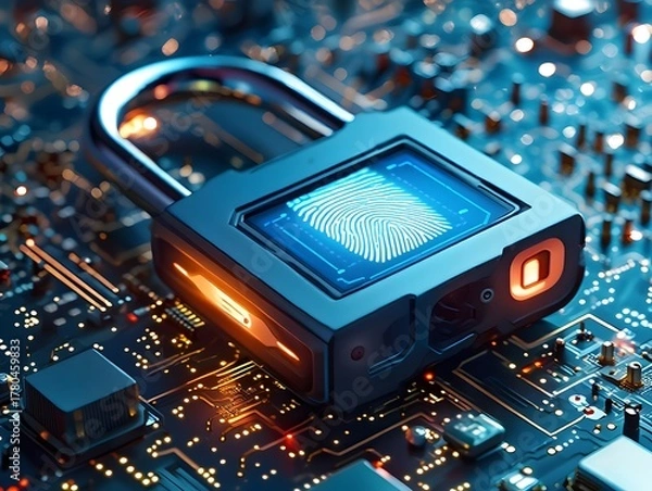 Fototapeta electronic circuit board with processor and digital lock 