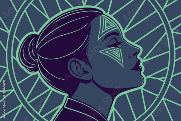 Obraz Black vector silhouette illustration of a woman's profile face with hair in a unique art style