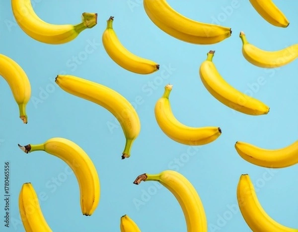 Obraz Floating Yellow Bananas on Pastel Blue Background