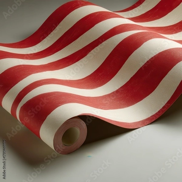 Fototapeta Elegant Red and White Striped Wallpaper Roll Classic Pattern Modern Interior Design Material Artistic Style Decorative Surface Close up