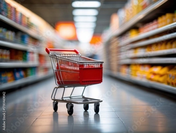 Obraz shopping cart is blurred in an aisle