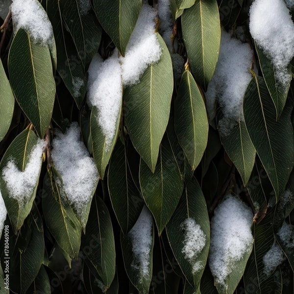 Obraz Eucalyptus Foliage with Snowfall Creates a Wonderful Winter Impression Fresh Verdant Botanical Texture Macro Photography