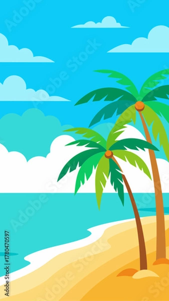 Obraz Illustration of a tropical beach with palm trees