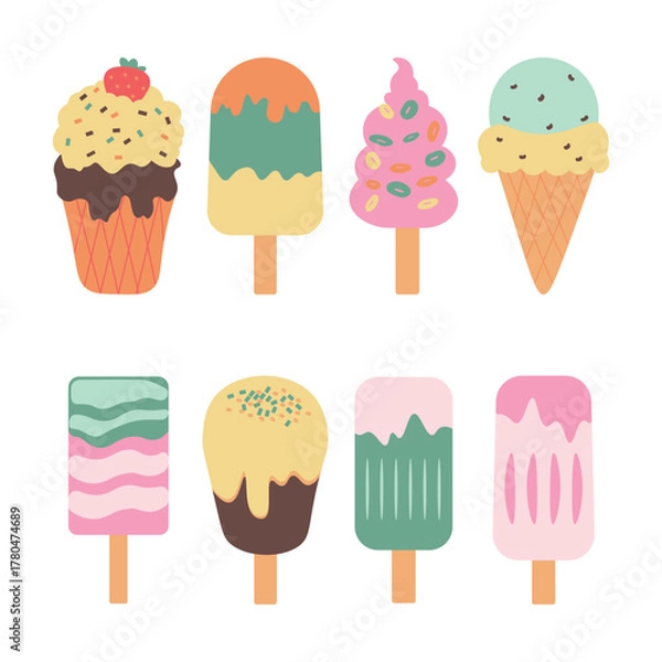 Fototapeta Ice Cream and Popsicle Vector Set