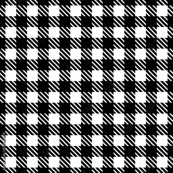 Obraz Seamless black and white checkered pattern with diagonal line texture textile background