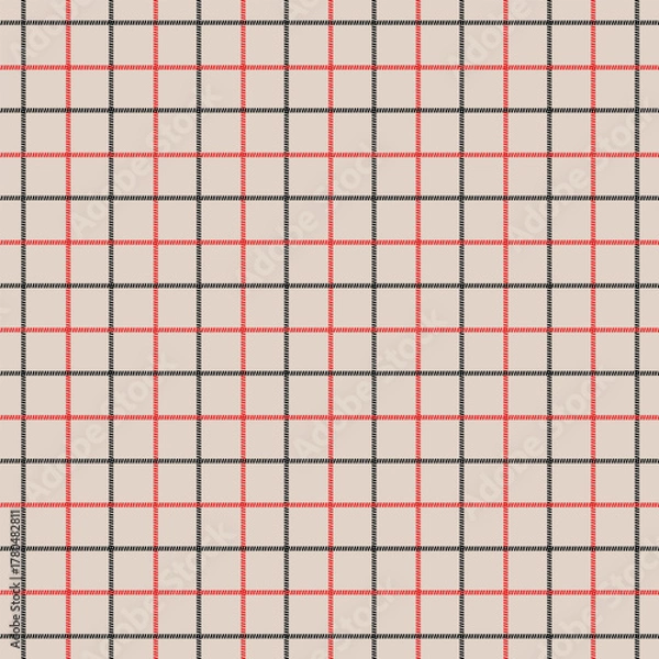 Obraz Seamless grid pattern with red and black lines on beige background for math and design clothing pattern