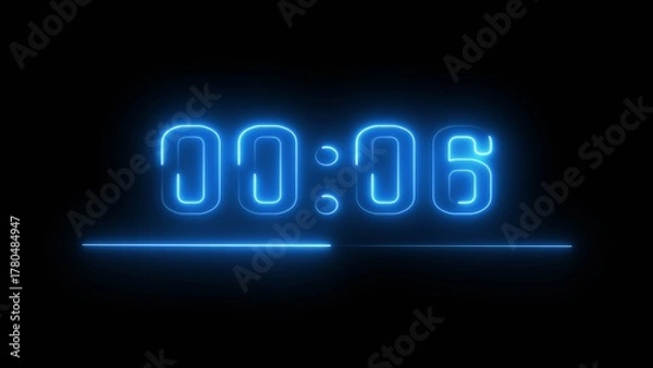 Fototapeta Neon timer seconds illustration. Neon countdown clock number on black background.