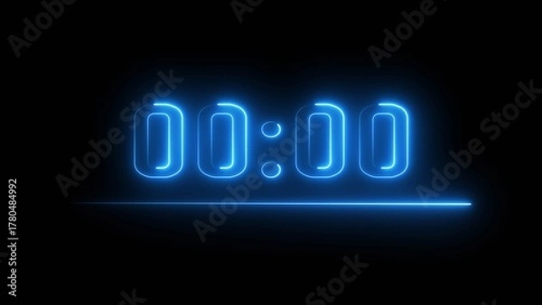 Fototapeta Neon timer seconds illustration. Neon countdown clock number on black background.