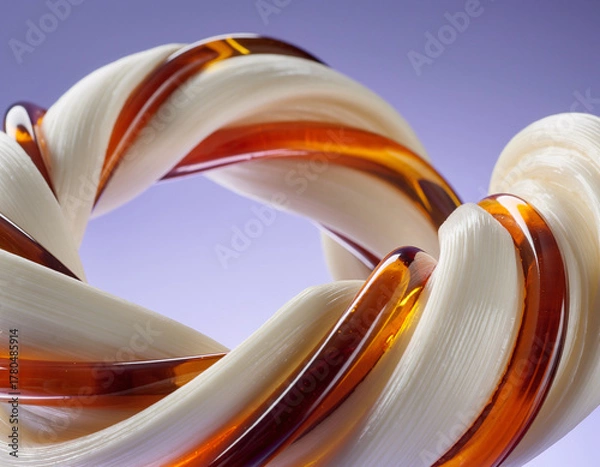 Obraz Abstract Swirl of Cream and Amber Ribbons on Purple Background