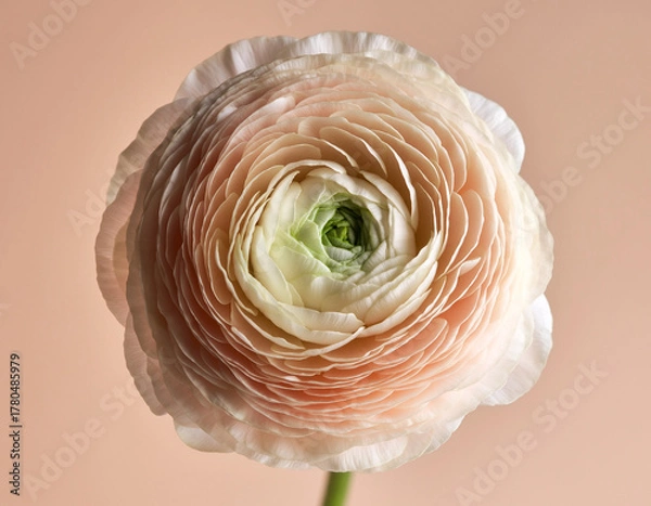 Obraz Close-Up of a Ranunculus Flower with Layered Petals on Pastel Peach Background