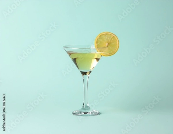 Obraz Martini Glass with Lemon Slice on Mint Green Background