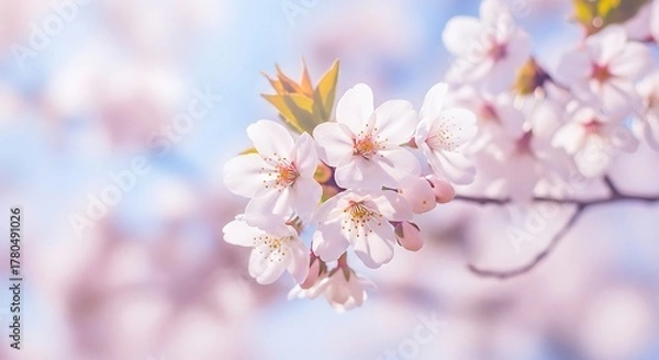 Obraz Beautiful Cherry Blossom Flowers Bloom in Spring Sunlight