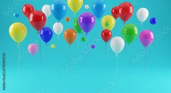 Obraz Colorful Balloons Floating Joyfully with Falling Confetti