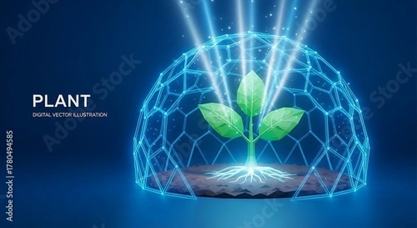 Obraz Digital Shield Protecting Growing Plant From Harmful Elements
