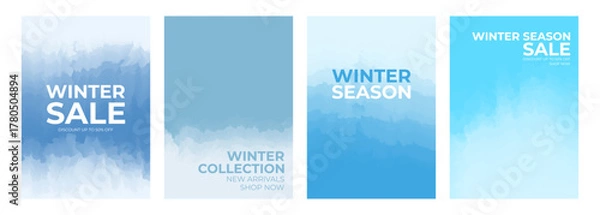 Fototapeta Winter season commercial. Set of Winter Sale abstract backgrounds with soft blue color gradients for seasonal shopping, winter collection promotion and sale advertisements. Vector illustration.