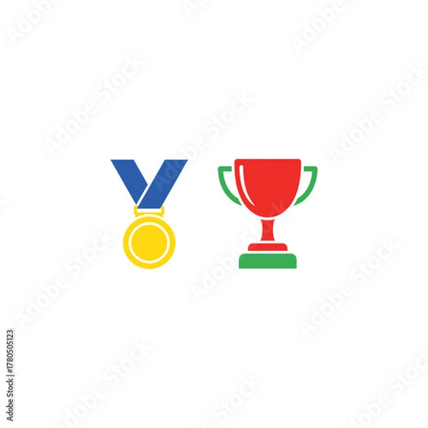 Fototapeta Gold medal and red trophy cup symbolize achievement and success in competitive sports, representing victory and recognition of hard work and dedication.