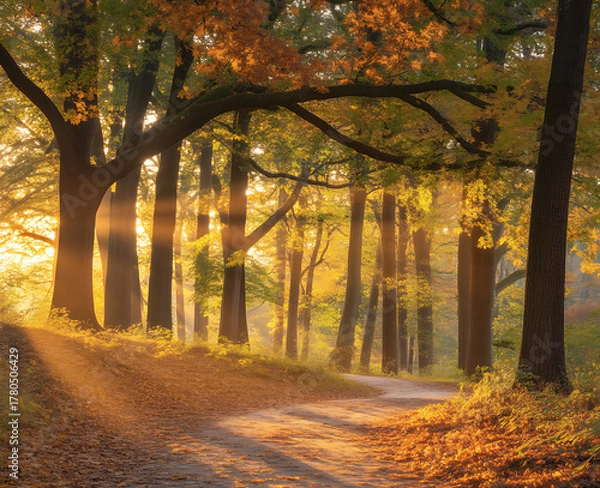 Obraz Autumn Forest Path Enhanced Lighting Effects