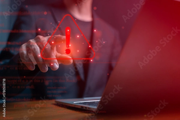 Fototapeta Business warning and cybersecurity alert.Risk danger and data protection concept.