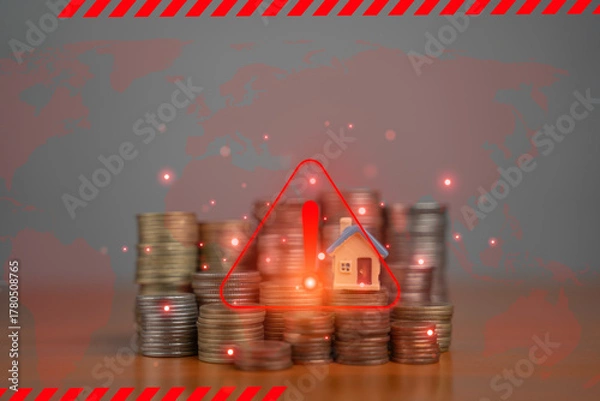 Fototapeta Business warning and cybersecurity alert.Risk danger and data protection concept.