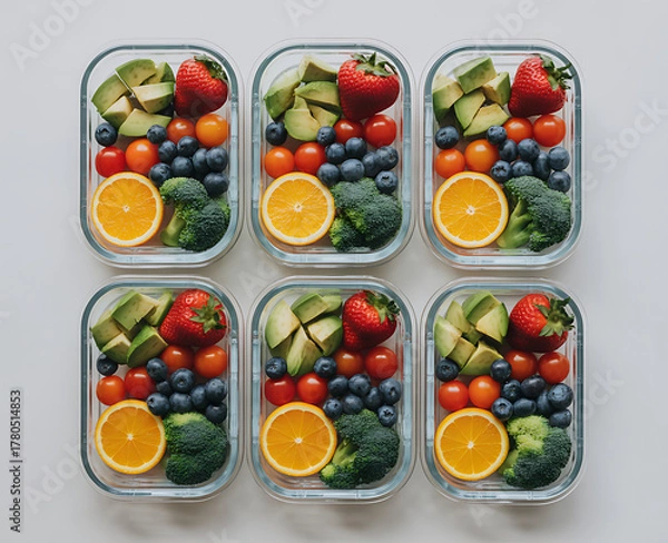 Obraz Meal Prep Containers with Healthy Fruit and Veggies