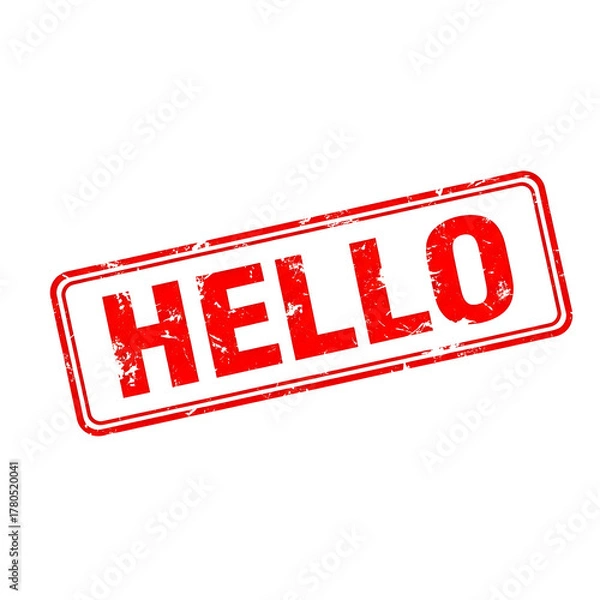 Fototapeta Red distressed rectangular stamp with the word hello in bold letters isolated on transparent background