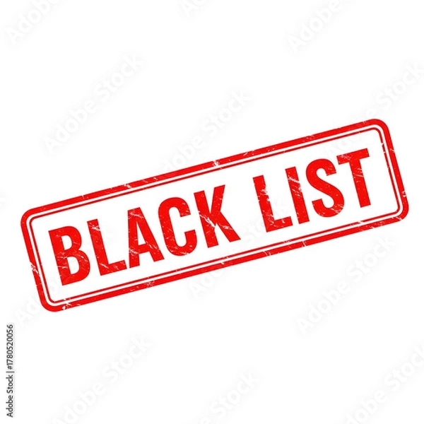 Fototapeta Red neon glowing rectangular stamp with the words black list isolated on transparent background