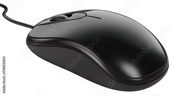 Obraz Black wireless computer mouse, an essential office input device, isolated on a white background